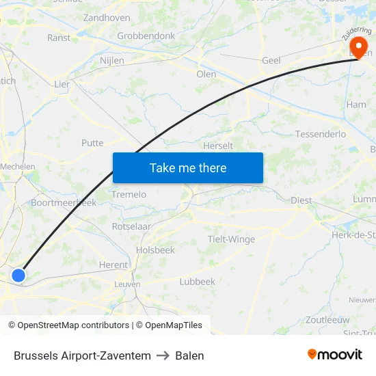 Brussels Airport-Zaventem to Balen map