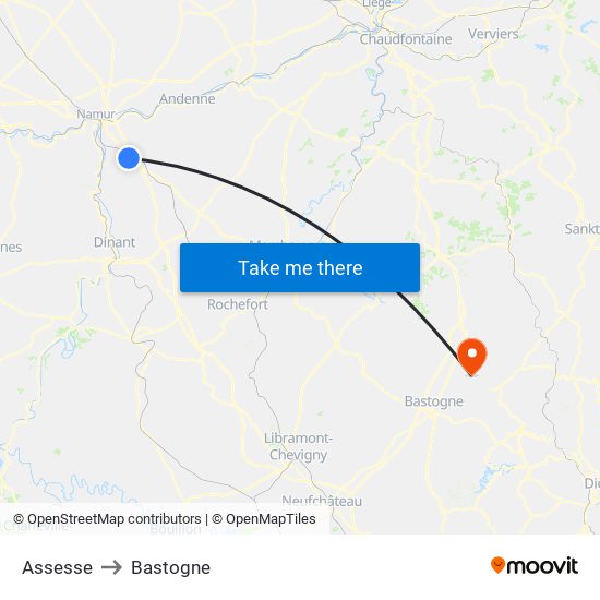 Assesse to Bastogne map