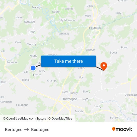 Bertogne to Bastogne map