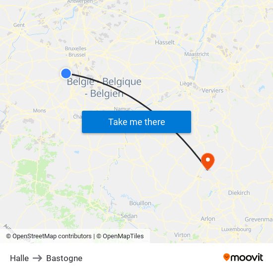 Halle to Bastogne map