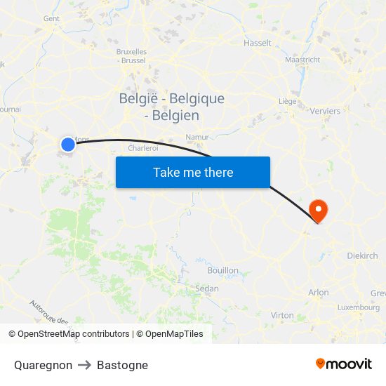 Quaregnon to Bastogne map