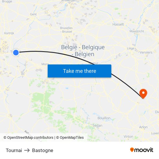 Tournai to Bastogne map