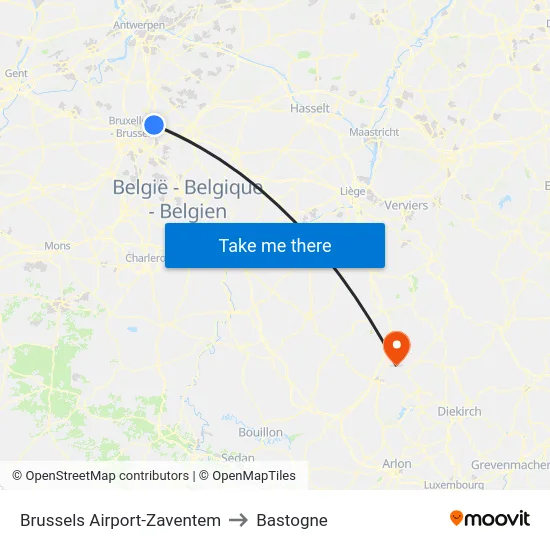 Brussels Airport-Zaventem to Bastogne map