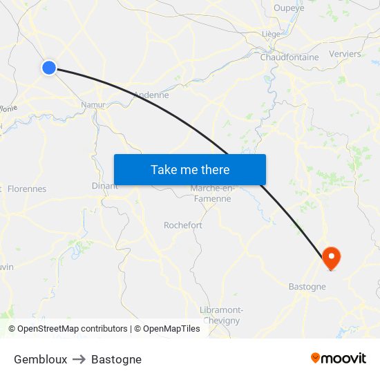 Gembloux to Bastogne map