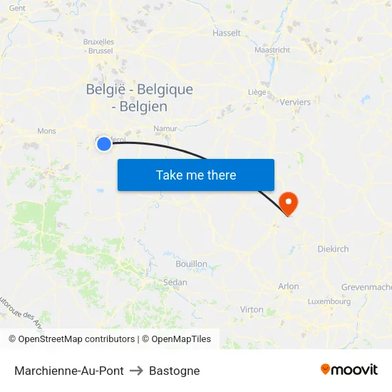 Marchienne-Au-Pont to Bastogne map