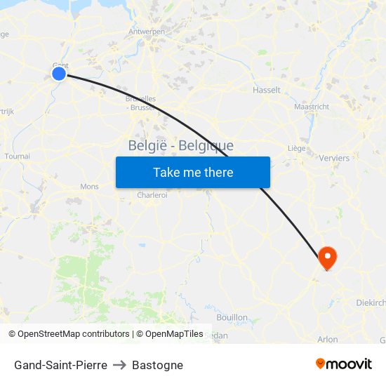 Gand-Saint-Pierre to Bastogne map