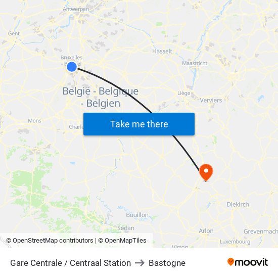 Gare Centrale / Centraal Station to Bastogne map