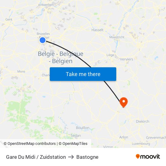 Gare Du Midi / Zuidstation to Bastogne map