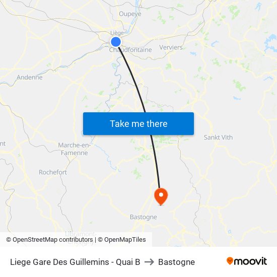 Liege Gare Des Guillemins - Quai B to Bastogne map