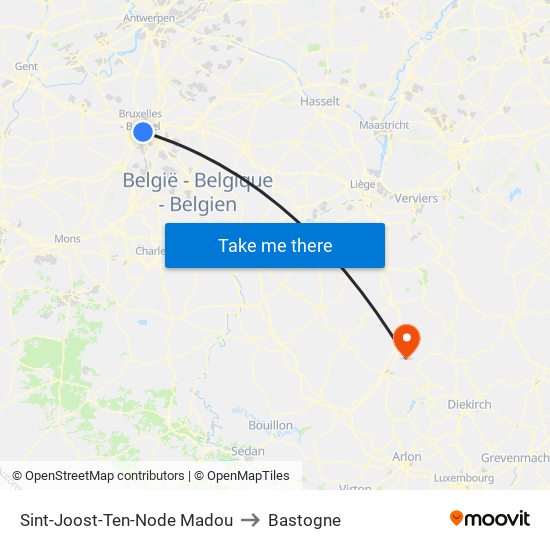 Sint-Joost-Ten-Node Madou to Bastogne map