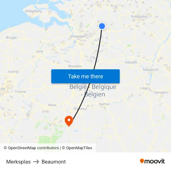 Merksplas to Beaumont map