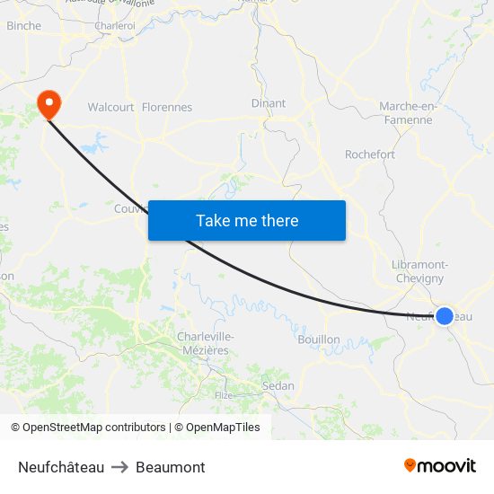 Neufchâteau to Beaumont map