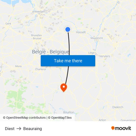 Diest to Beauraing map