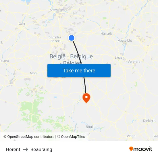 Herent to Beauraing map