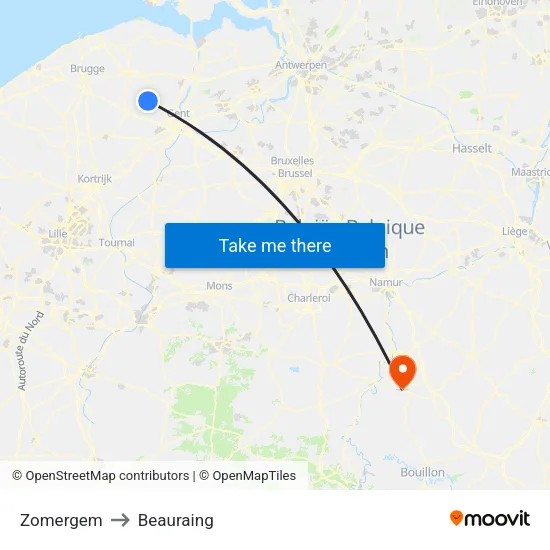 Zomergem to Beauraing map