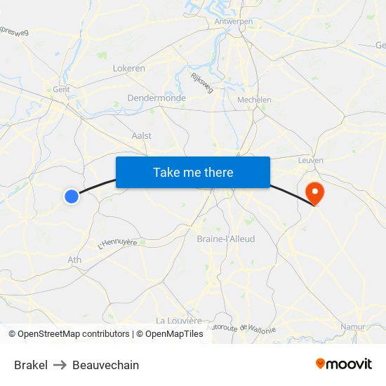 Brakel to Beauvechain map