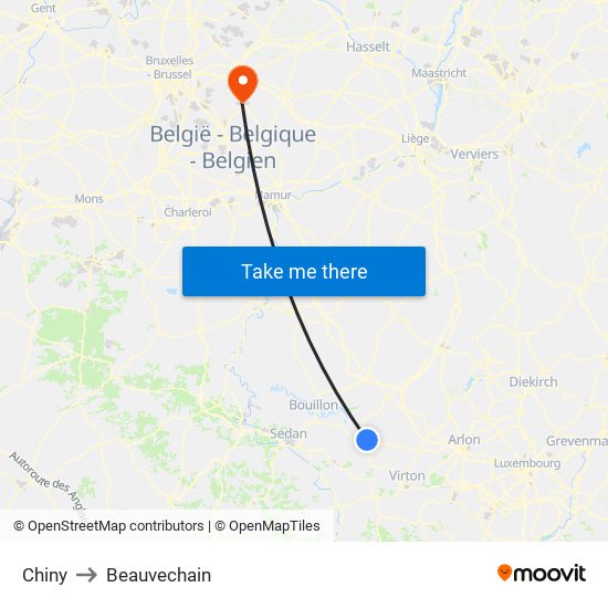 Chiny to Beauvechain map