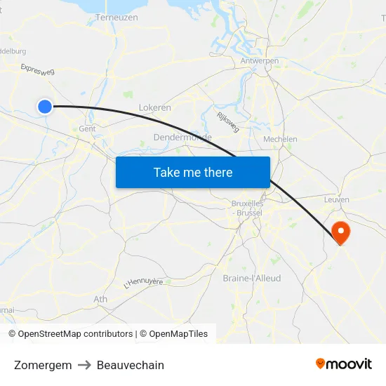 Zomergem to Beauvechain map