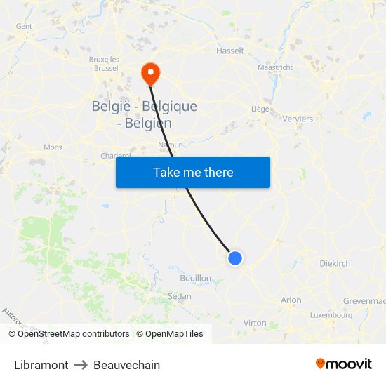 Libramont to Beauvechain map