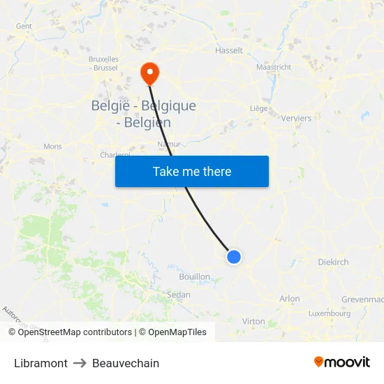 Libramont to Beauvechain map