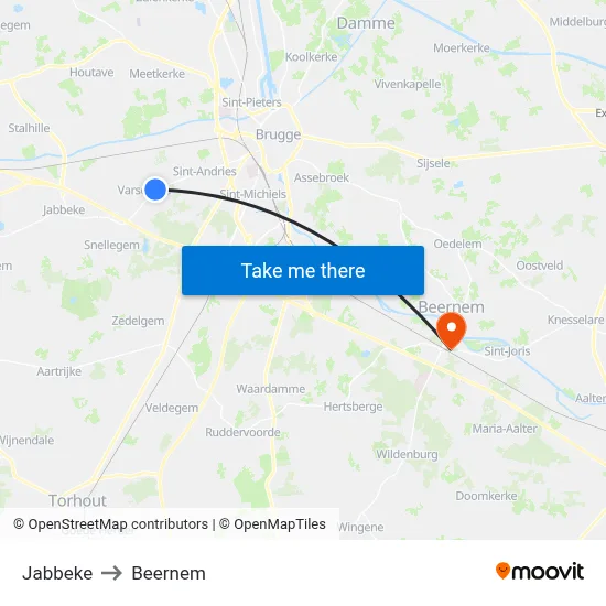 Jabbeke to Beernem map