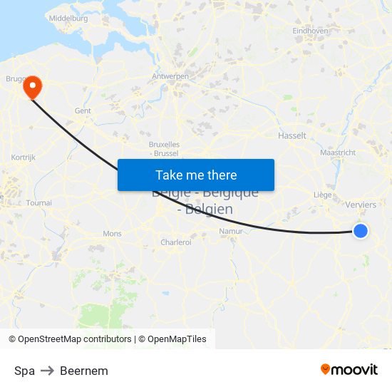 Spa to Beernem map