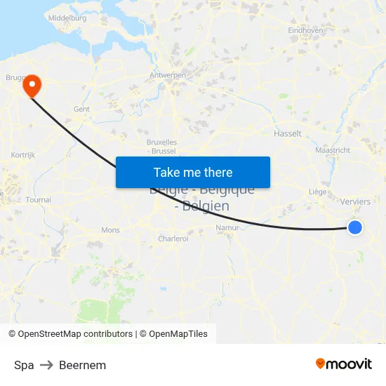 Spa to Beernem map