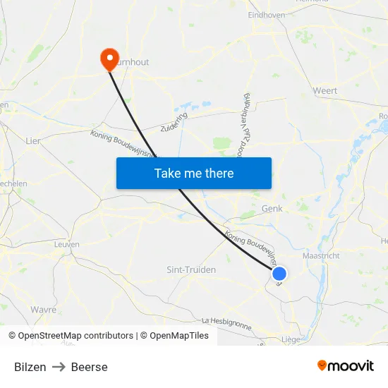 Bilzen to Beerse map