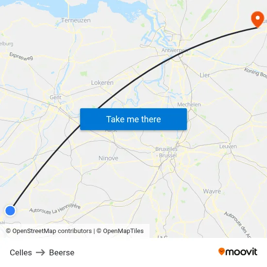 Celles to Beerse map