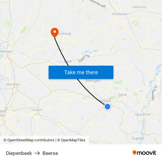 Diepenbeek to Beerse map