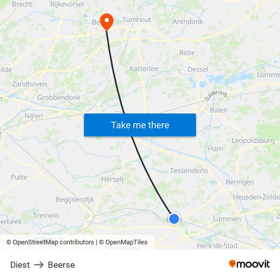 Diest to Beerse map