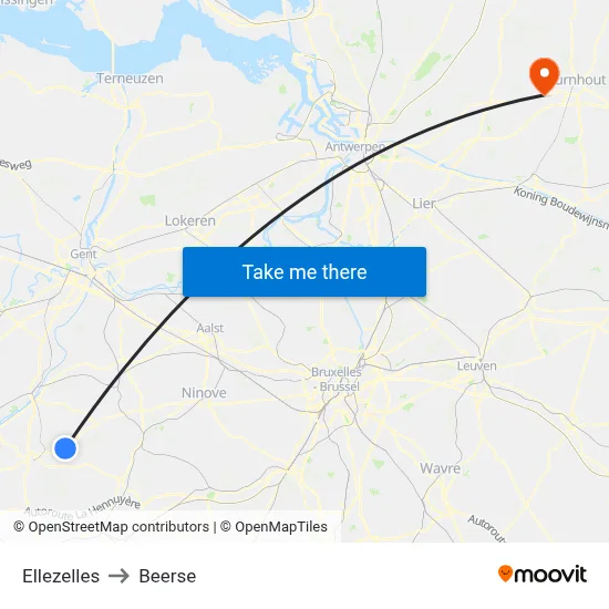 Ellezelles to Beerse map