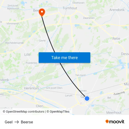 Geel to Beerse map