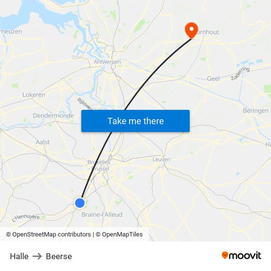 Halle to Beerse map