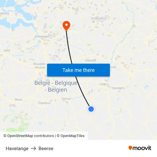 Havelange to Beerse map