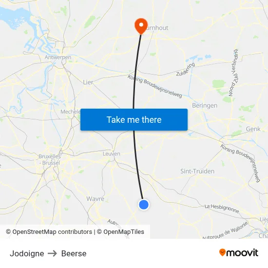 Jodoigne to Beerse map