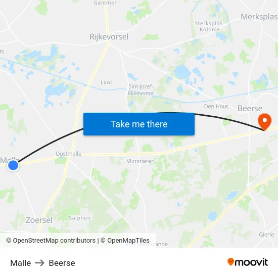 Malle to Beerse map