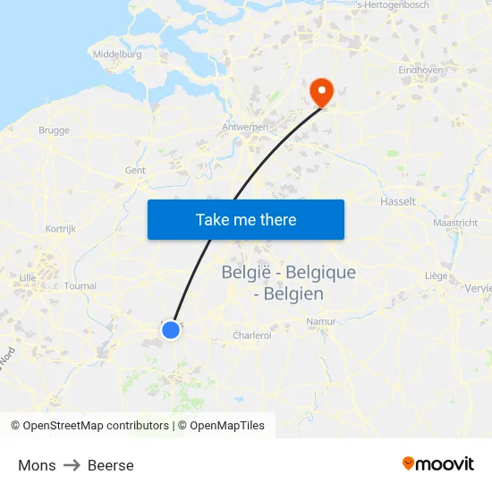 Mons to Beerse map