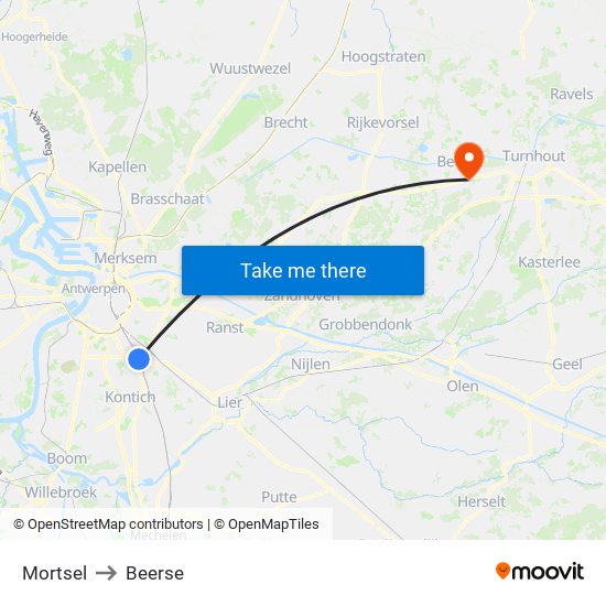 Mortsel to Beerse map