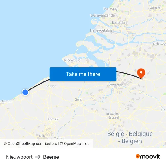 Nieuwpoort to Beerse map