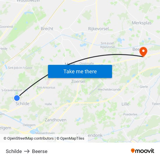 Schilde to Beerse map