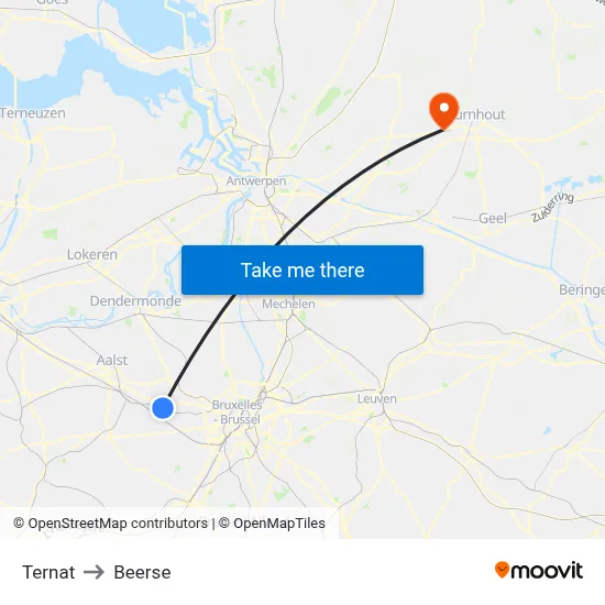 Ternat to Beerse map