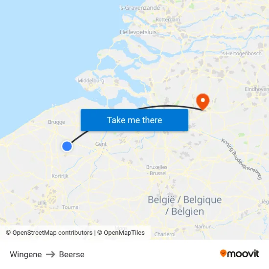 Wingene to Beerse map