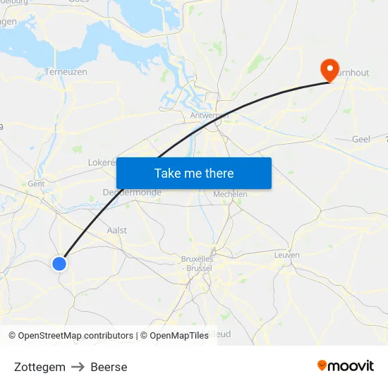 Zottegem to Beerse map