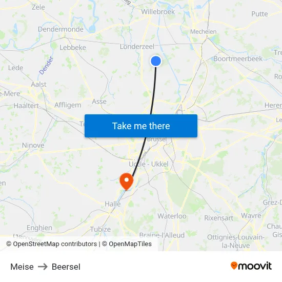 Meise to Beersel map