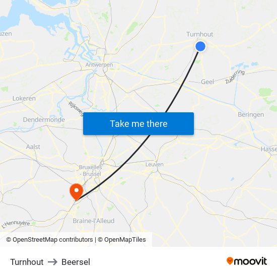 Turnhout to Beersel map