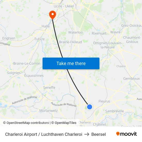 Charleroi Airport / Luchthaven Charleroi to Beersel map
