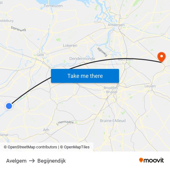 Avelgem to Begijnendijk map