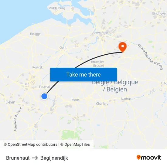 Brunehaut to Begijnendijk map