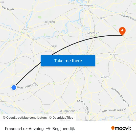 Frasnes-Lez-Anvaing to Begijnendijk map